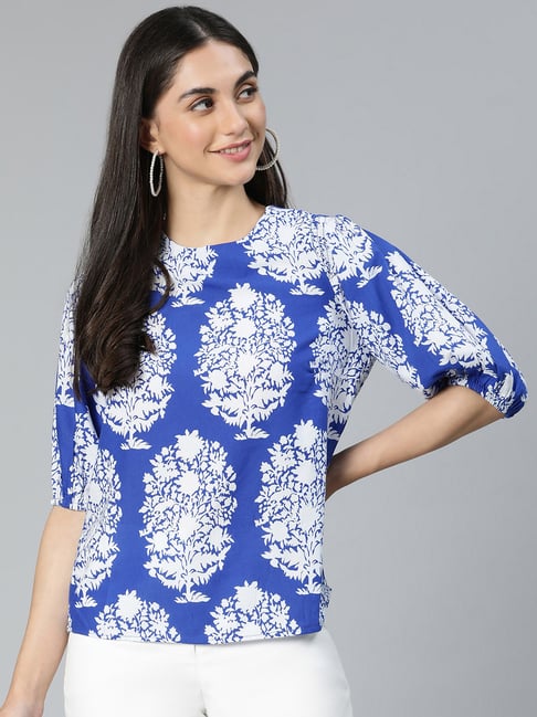 Oxolloxo Blue Viscose Printed Top-picture-26