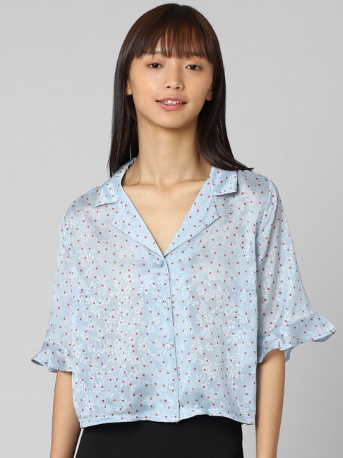 Only Sky Blue Floral Print Shirt Price in India