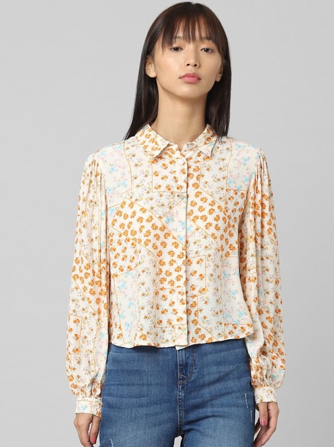 Only Off White & Mustard Floral Print Shirt Price in India