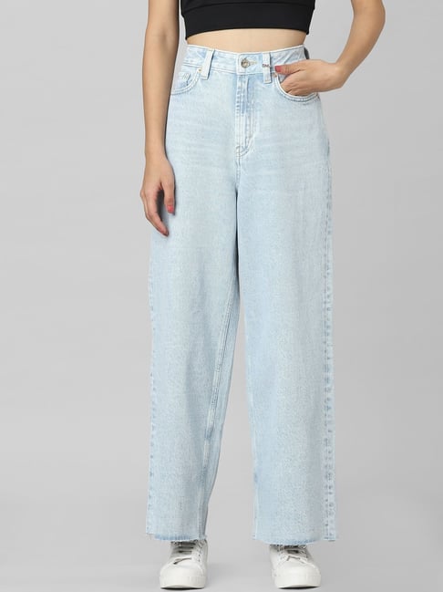 Only Light Blue Cotton Straight Fit Jeans-picture-24