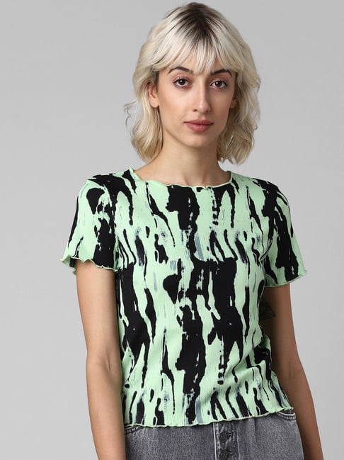 Only Black & Green Printed T-Shirt