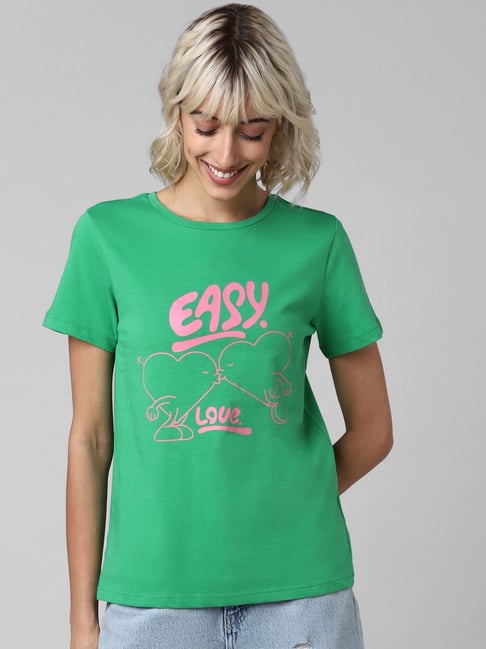 Only Green Cotton Printed T-Shirt