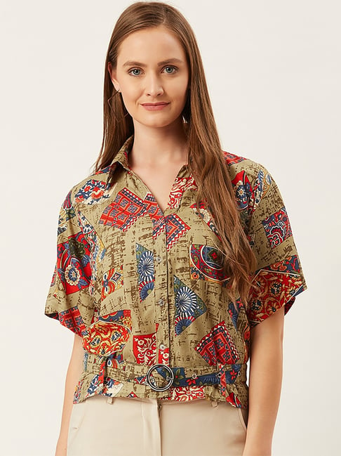 Silk scarf print shirt