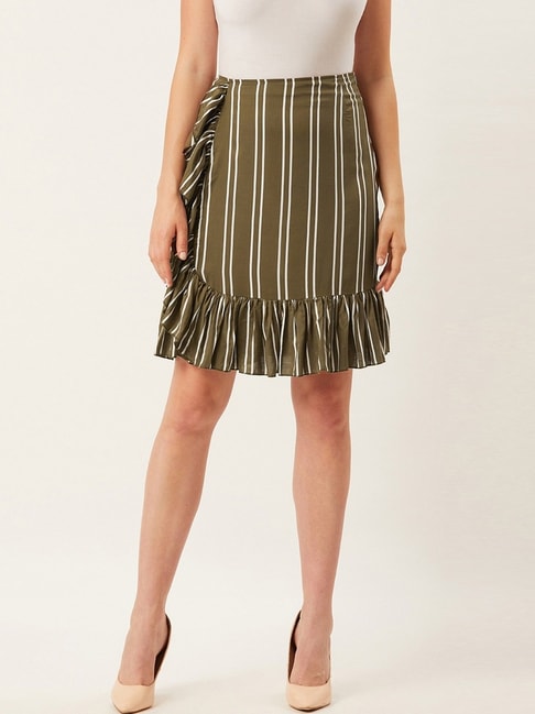 Alsace Lorraine Paris Olive Green Striped A-Line Skirt Price in India