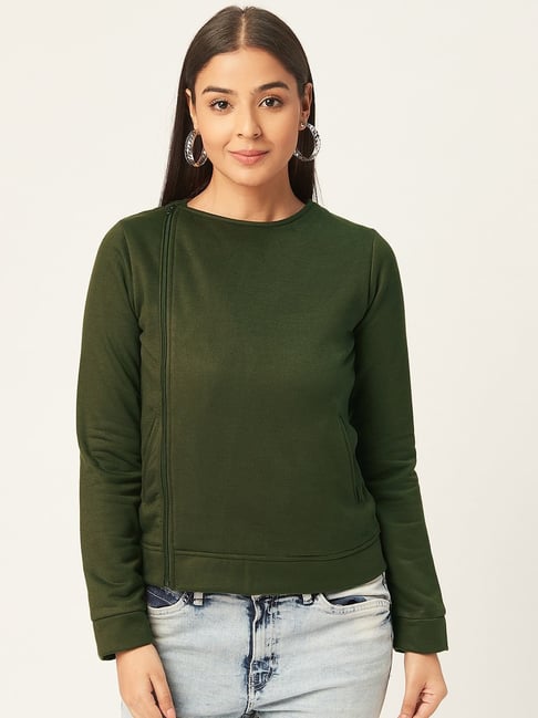 Alsace Lorraine Paris Olive Green Regular Fit Sweatshirt