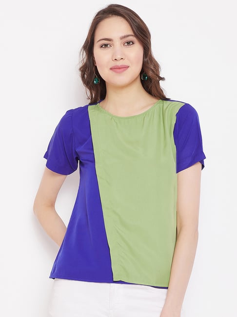 Alsace Lorraine Paris Blue & Green Regular Fit Top