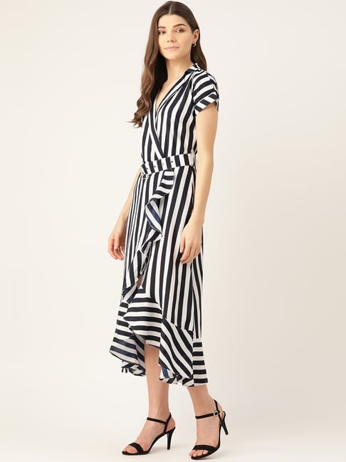 Alsace Lorraine Paris White Striped High-low Dress