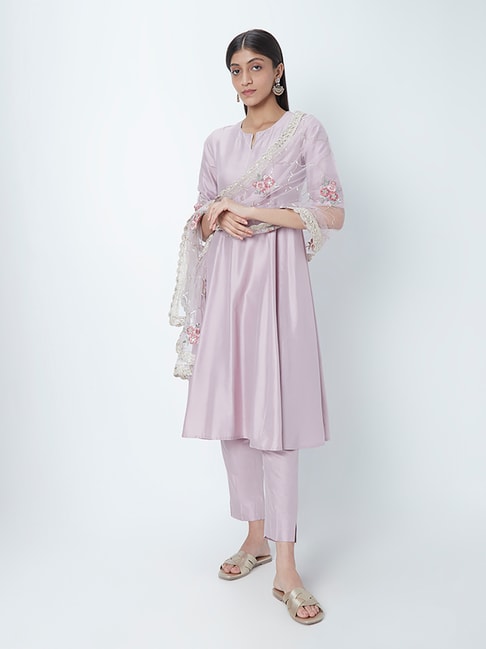 Vark by Westside Mauve A-Line Kurta, Palazzos And Dupatta Price in India