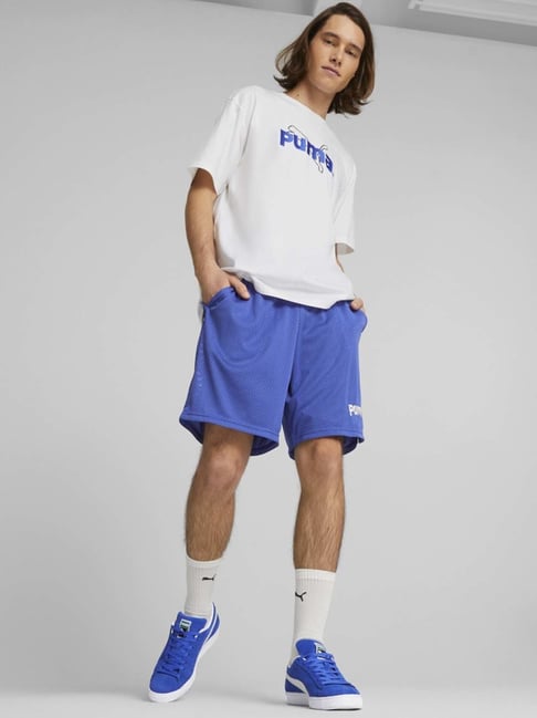 Puma Blue Relaxed Fit Self Pattern Shorts-picture-30