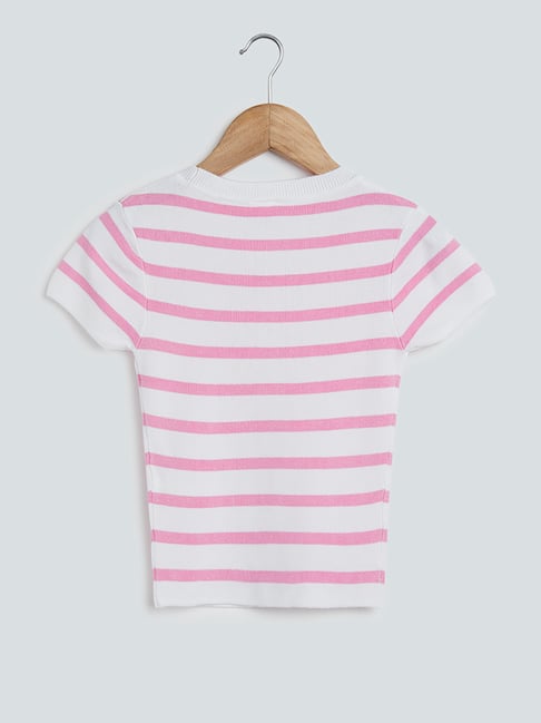 Buy Y&F Kids Self-Striped Pink Seamless Crop Top from Westside