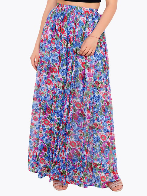 Cation Blue Floral Print Maxi Skirt Price in India
