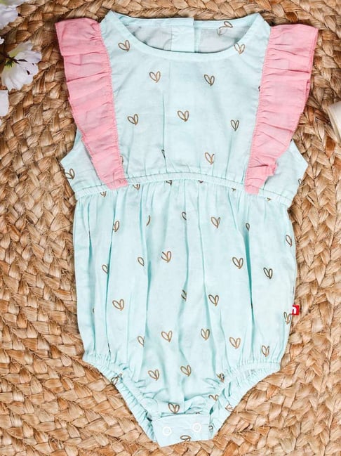 Nino Bambino Kids Blue & Pink Cotton Printed Jumpsuit