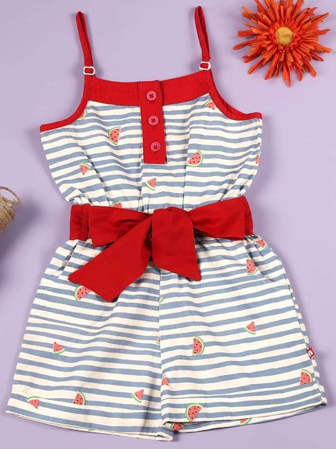 Nino Bambino Kids Blue & Red Cotton Striped Jumpsuit