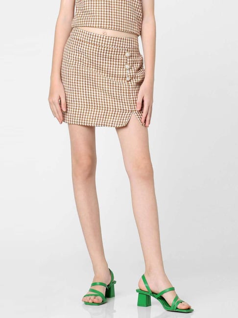 Buy KIDS ONLY Beige Cotton Chequered Skirt for Girls Clothing