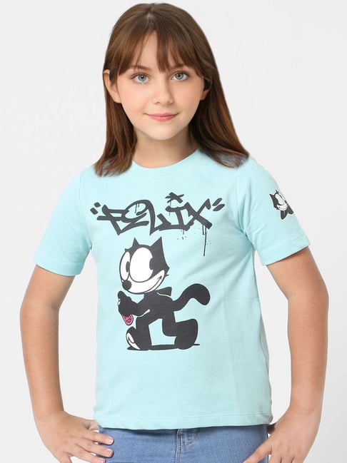 KIDS ONLY Blue & Black Cotton Printed T-Shirt