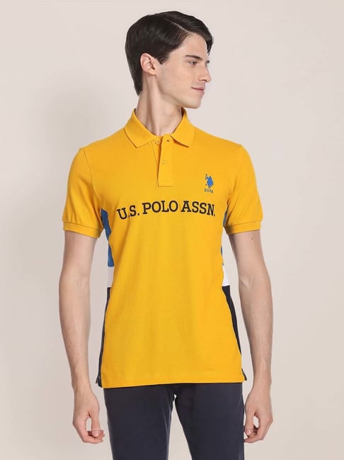 Polo Yellow Slim Fit Printed Cotton Polo T-Shirt