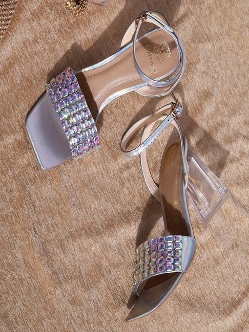 Moda-X Women's Silver Ankle Strap Sandals Price in India