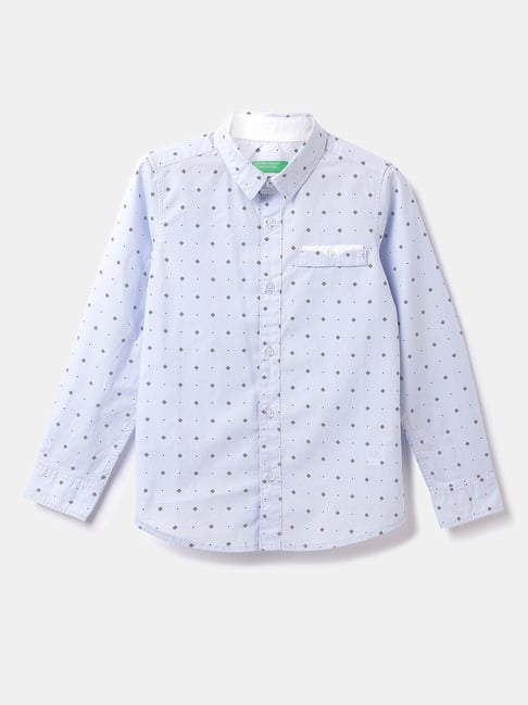 United Colors of Benetton Kids Blue Printed Full Sleeves Shirt