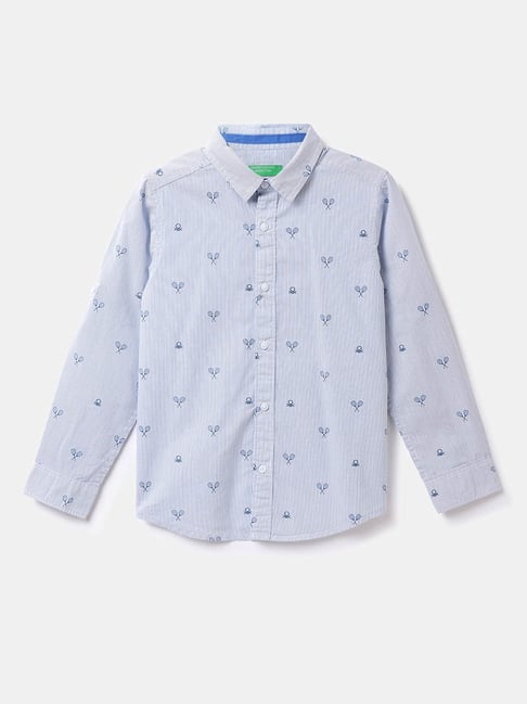 United Colors of Benetton Kids Blue Printed Full Sleeves Shirt