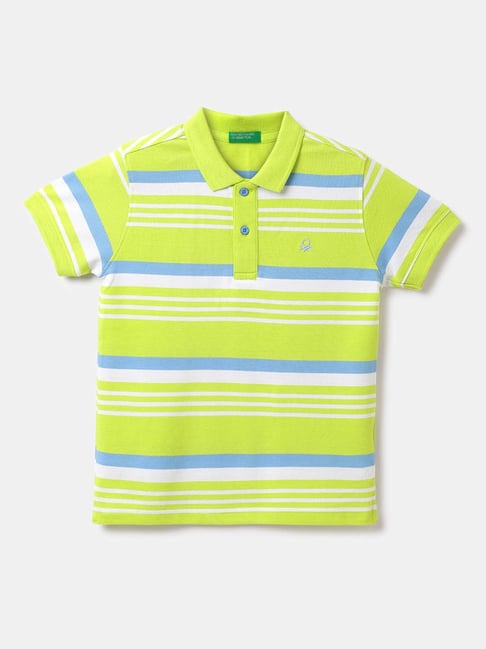 United Colors of Benetton Kids Green Striped Polo T-Shirt