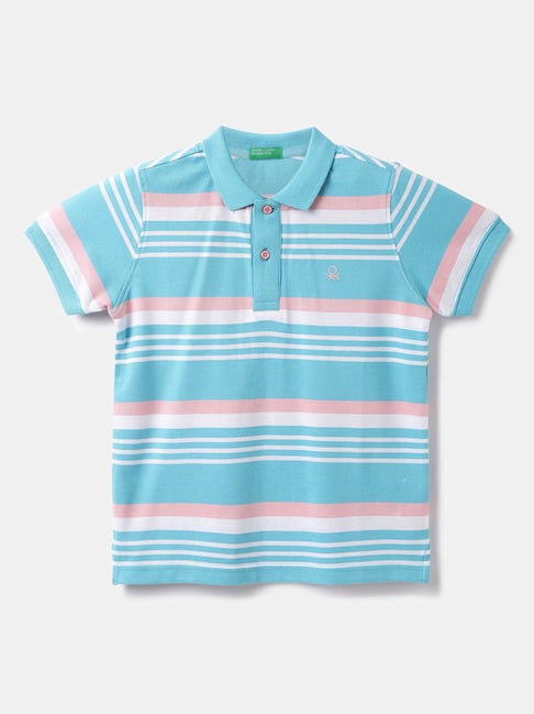 United Colors of Benetton Kids Blue Striped Polo T-Shirt