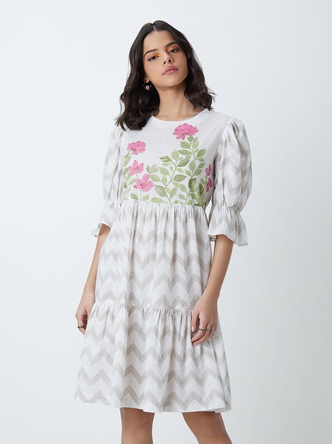 Bombay Paisley by Westside White Printed Tiered Dress Price in India
