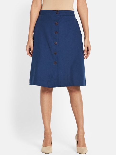 Fabindia Navy Cotton A-Line Skirt