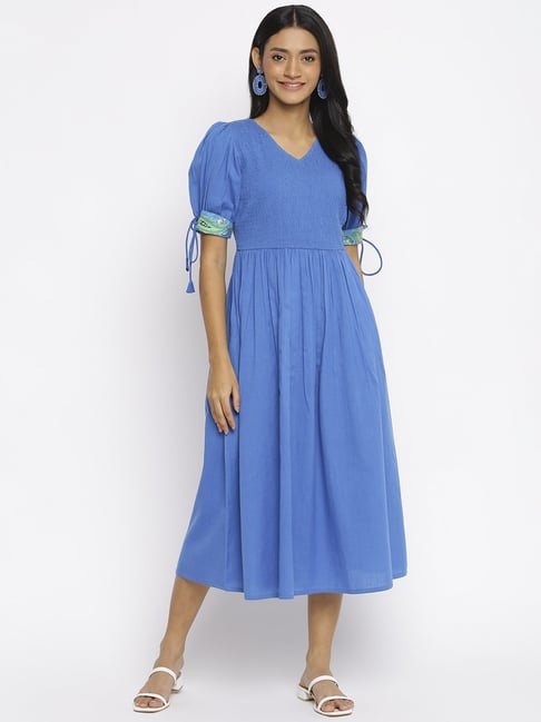 Buy Fabindia Blue Cotton A-Line Dress for Women Online Tata CLiQ