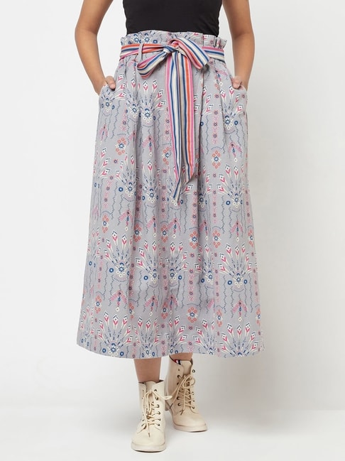 Fabindia Grey Cotton Printed A-Line Skirt Price in India