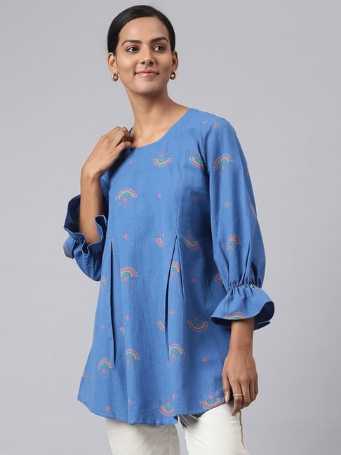 Fabindia Blue Cotton Printed Tunic