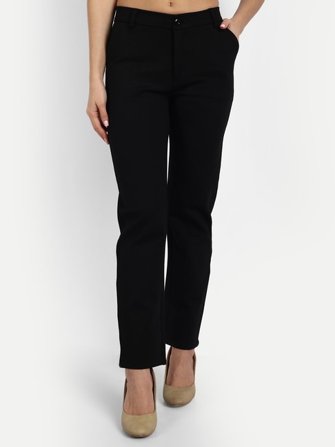 Buy Women Black Solid Casual Slim Fit Trousers Online  856256  Van Heusen