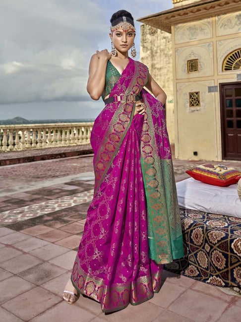 Elora Pink Silk Woven Saree With Unstitched Blouse Price in India