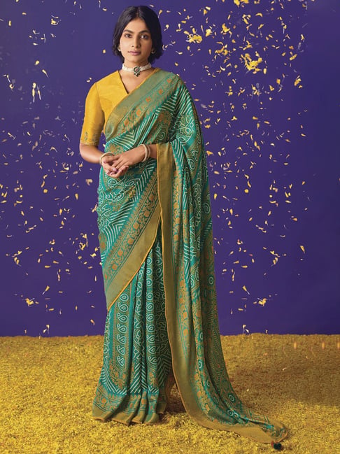 Elora Blue Silk Woven Saree With Unstitched Blouse Price in India