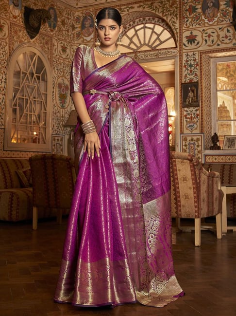 Elora Purple Silk Woven Saree With Unstitched Blouse Price in India