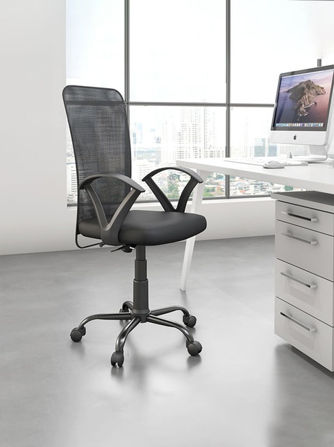 Nilkamal Hanoi Black Fabric Ergonomic Mid Back Office Chair with Height Adjustable