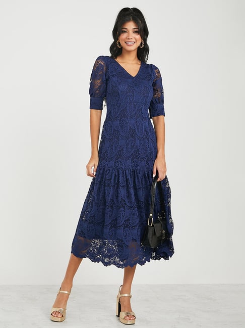 Buy Casual Dress Navy Blue Dress for Girls Lace Flower Bridesmaid Wedding  Casual Vintage Country Size 9-10 Long Sleeve A-Line Formal Dress Sundresses  for Girls (LS-Navy Blue,170) at Amazon.in