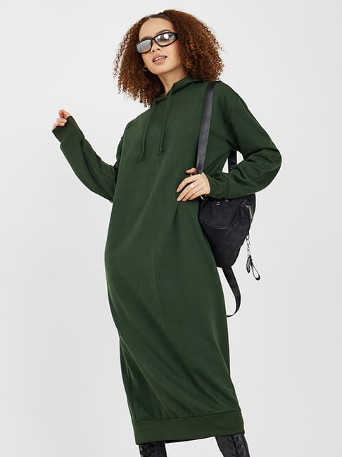 Styli Hooded Sweatshirt Midi Winter Dress