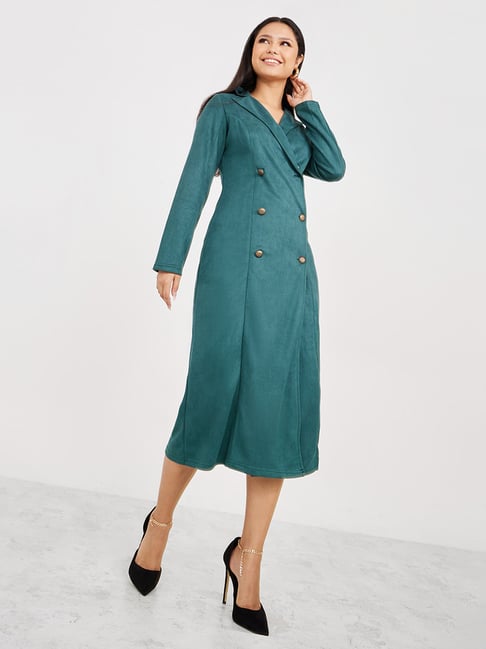 knee length dresses for ladies Asymmetric One Shoulder Tailored Blazer Midi Dress – Brandlyng main image 0