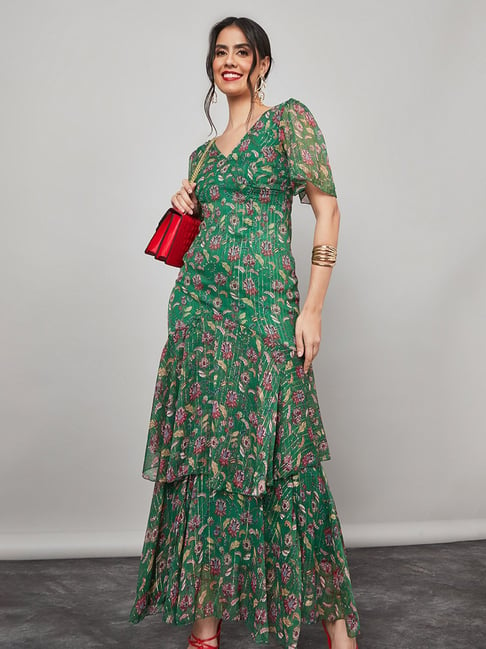 Fancy Green Floral Print Women's Summer Maxi Dress - 109F.com