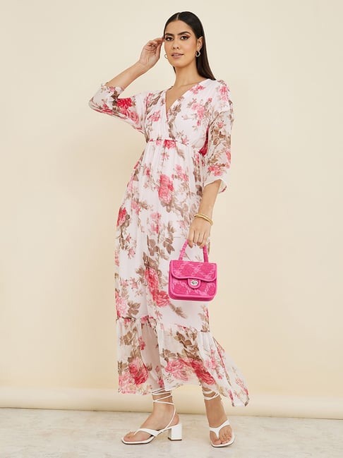 Styli Light Pink Floral Print Maxi Dress