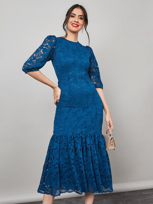 Long Sleeves Light Blue Short Lace Prom Dresses, Short Blue Lace Forma –  jbydress