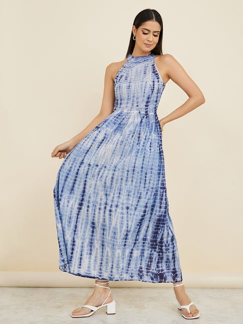Styli Blue Tie & Dye Maxi Dress Price in India