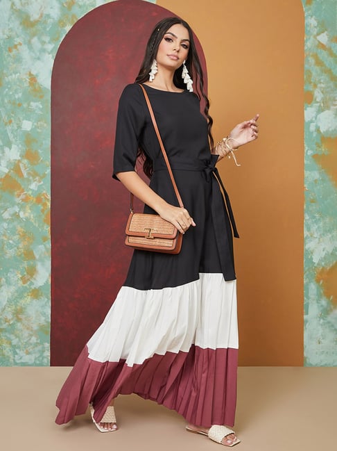 Styli Multicolor Colour-Block Maxi Dress Price in India