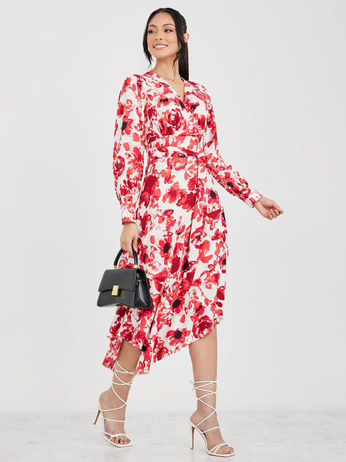 Styli White Floral Print Wrap Dress Price in India