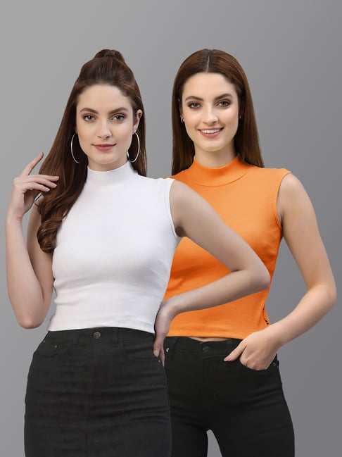 white cotton sleeveless turtleneck