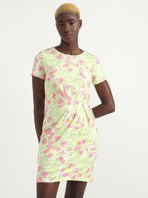 United Colors of Benetton Green Printed Shift Dress Price in India