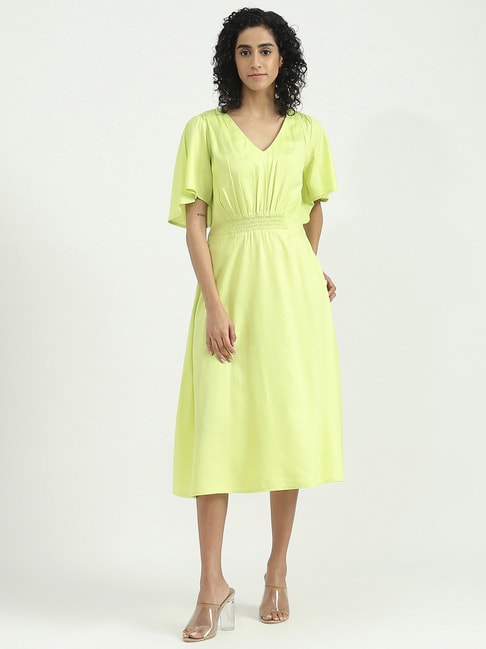 United Colors of Benetton Green Regular Fit A-Line Dress Price in India