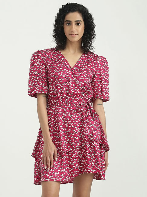United Colors of Benetton Pink Printed A-Line Dress Price in India