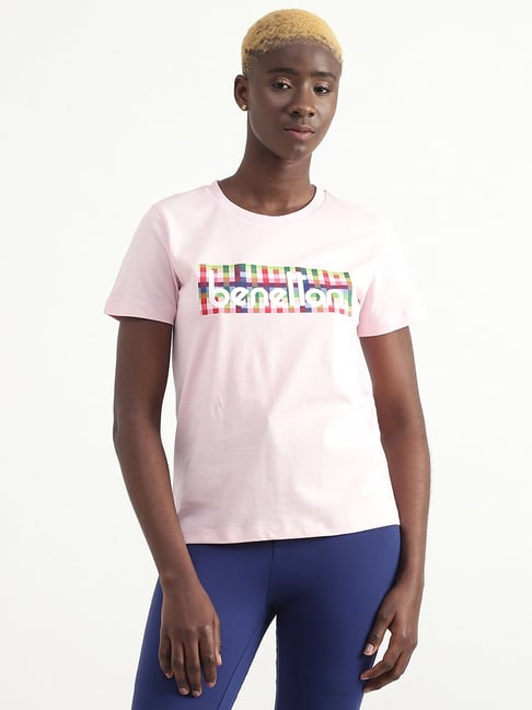 United Colors of Benetton Pink Cotton Printed Top