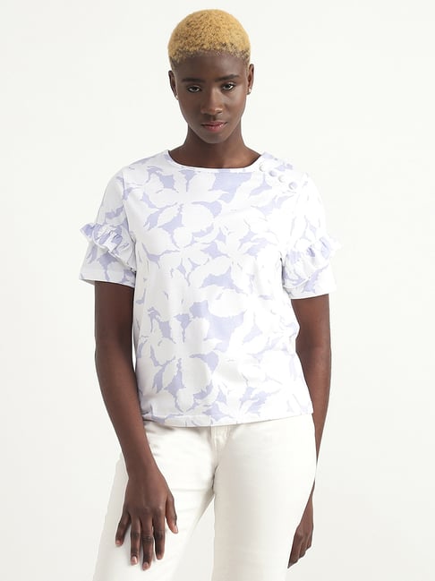 United Colors of Benetton White Cotton Printed Top